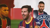 Lionel Messi, Neymar dan Kylian Mbappe. (Bola.com/Dody Iryawan)