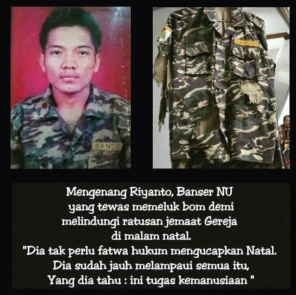 Mengenang Riyanto, Banser yang Tewas Memeluk Bom di Malam Natal | foto : Facebook