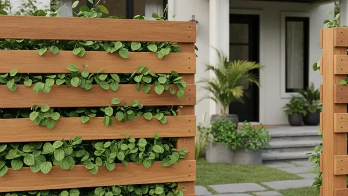 Model Pagar Kayu dengan Tanaman Hijau Bebas Ular (Image by Gemini AI)