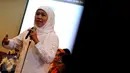Menteri Sosial Khofifah Indar Parawansa saat menjadi keynote speaker di dpp gerindra Jakarta (22/12). Acara ini bertema tentang "Transformasi Budaya dan Peran Ibu dalam Pembentukan Karakter Generasi Penerus Bangsa". (Liputan6.com/Helmi Afandi)