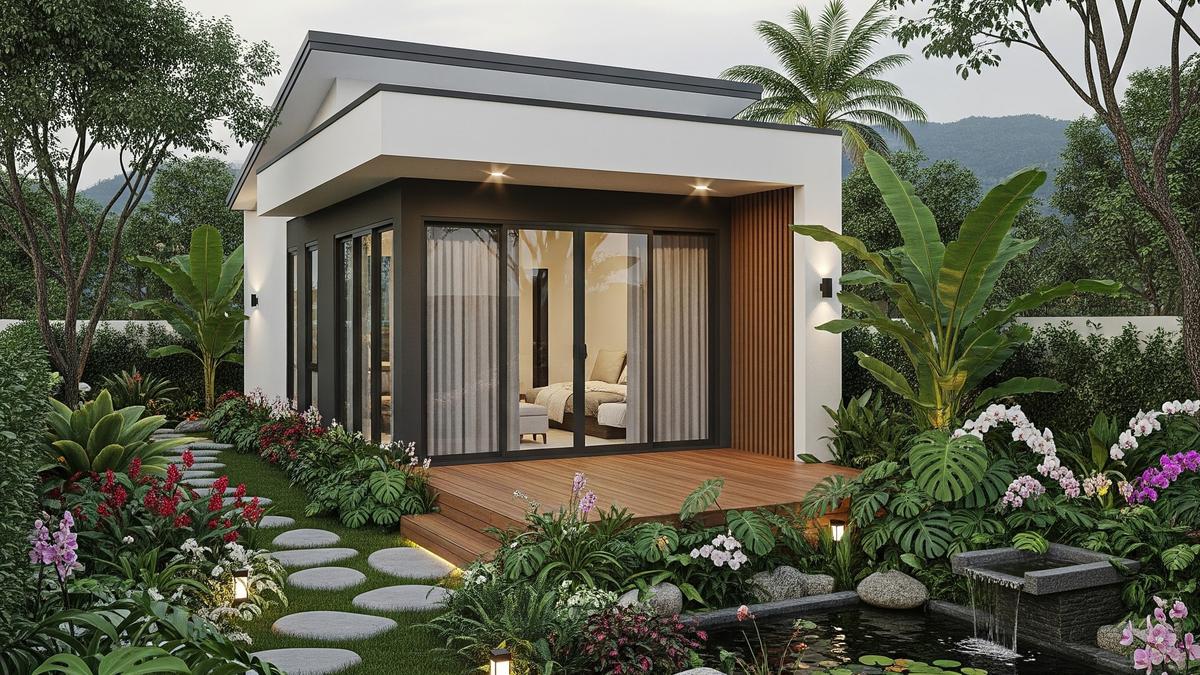 7 Contoh Rumah Kecil Type 45 Modern Minimalis dengan Taman Belakang Bernuansa Tropis
