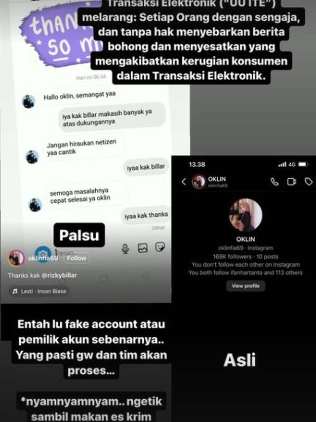 Chat Palsu Rizky Billar dan Oklin Fia