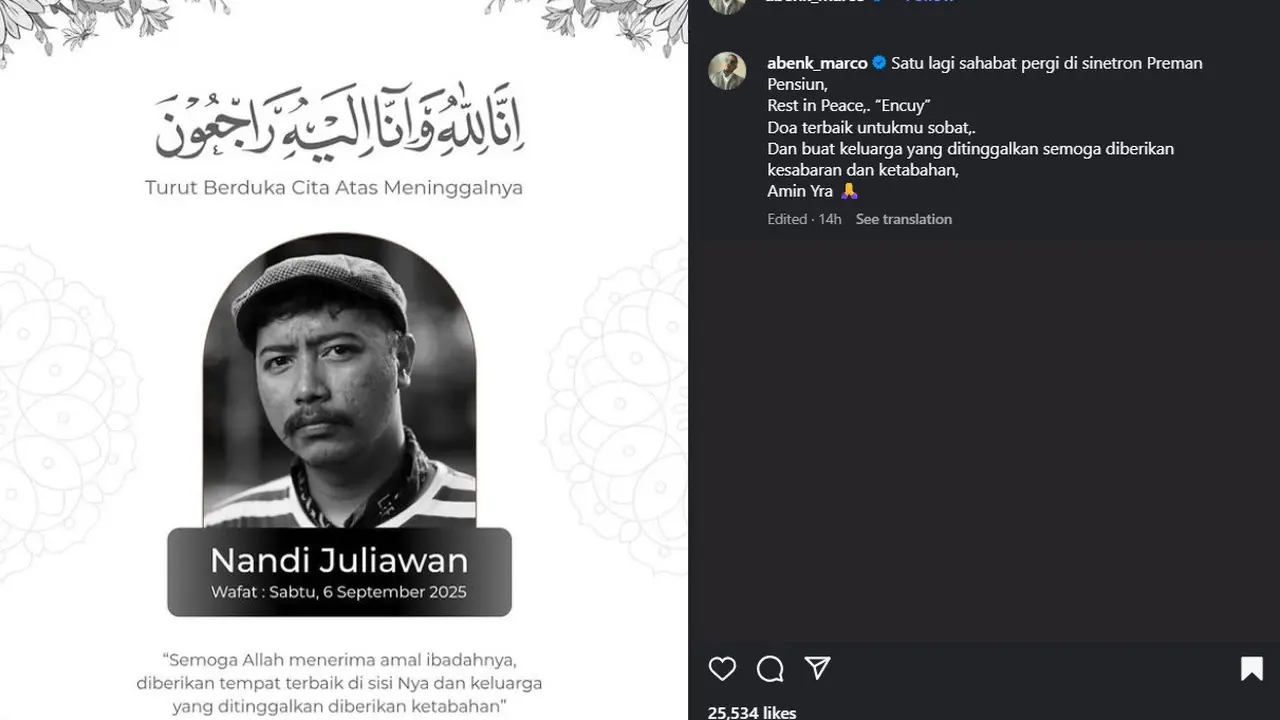 Unggahan mengenai mendiang Encuy Preman Pensiun atau Nandi Juliawan. (Instagram/ abenk_marco)