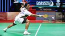 Tunggal putra Indonesia, Alwi Farhan, saat melawan wakil Taiwan, Chi Yu Jen pada laga semifinal Indonesia Masters 2026 di Istora Senayan, Jakarta, Sabtu (24/1/2026). (Bola.com/M Iqbal Ichsan)