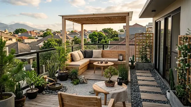 Desain Teras Rooftop Rumah Kecil yang Estetik/AI Generated