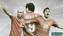 Boaz Solossa, Ricky Yakobi dan Bambang Pamungkas. (Bola.com/Dody Iryawan)