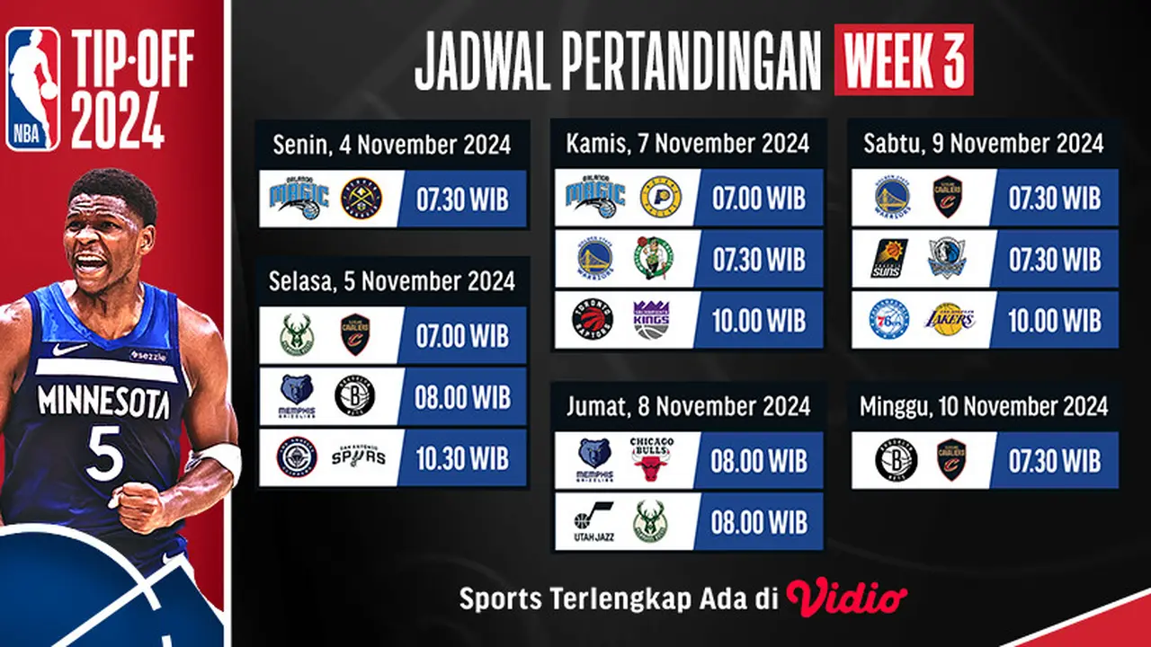 Jadwal NBA Season 2024/2025 Matchweek 3