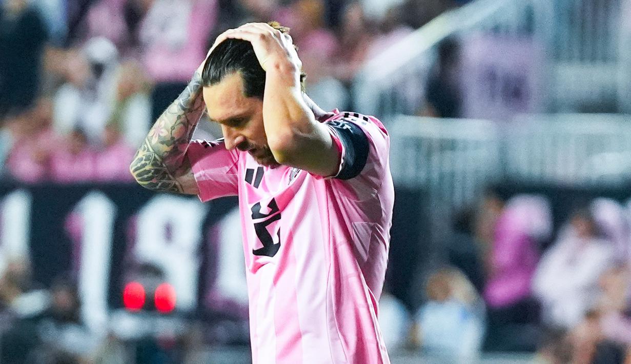 Pada leg pertama, Inter Miami sudah takluk 0-2, agregat 1-5 membuat Lionel Messi cs tersingkir. (AP Photo/Lynne Sladky)