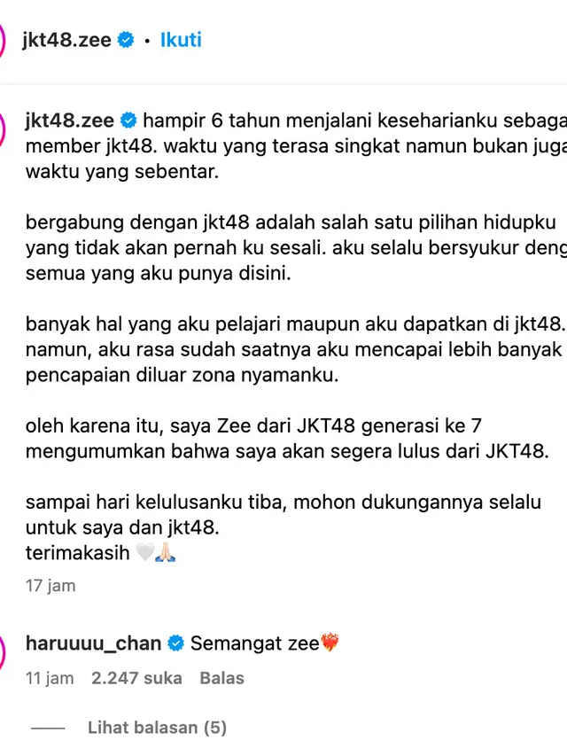 Unggahan Azizi Asadel alias Zee JKT48. (Foto: Dok. Instagram @jkt48.zee)