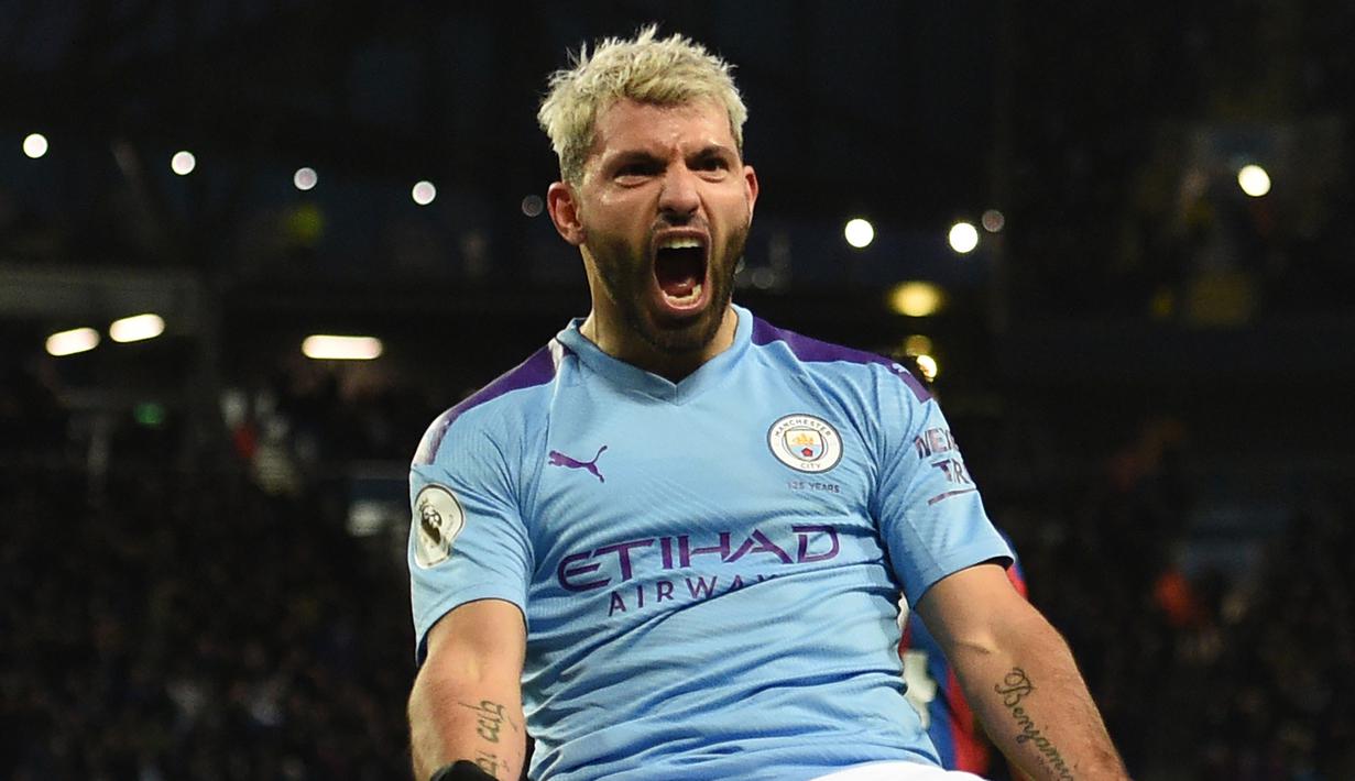 1. Sergio Aguero (Manchester City) - Sergio Aguero bergabung dengan Manchester City pada 2010 dan mengoleksi 4 gelar Premier League. Total, dia menyumbangkan 180 gol untuk The Citizen di ajang Premier League. (AFP/Oli Scarff)