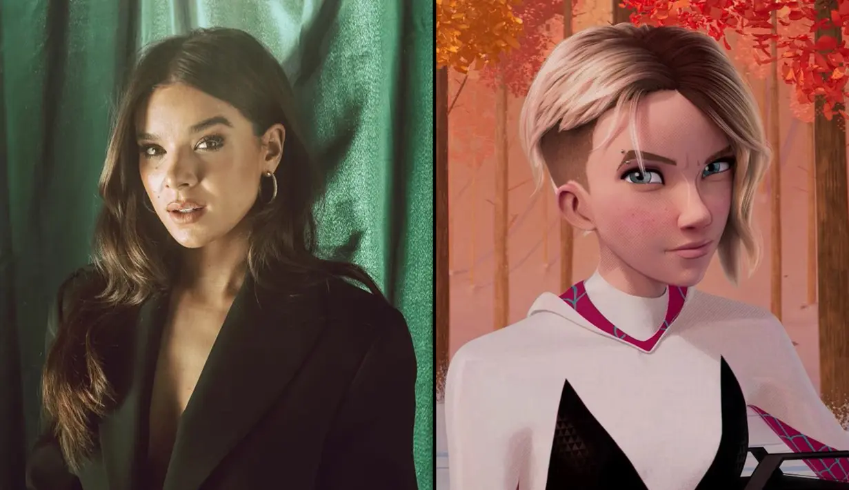 Hailee Steinfeld (kiri) dan karakter Gwen Stacy yang merupakan Spider Woman dari komik Marvel. Selain menjadi Aktris, Hailee juga merupakan seorang penyanyi. (Instagram/@haileesteinfeld/@spiderversemovie)