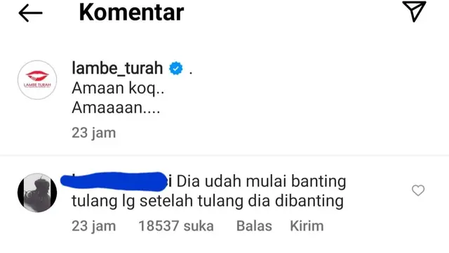 Salah satu komentar netizen soal Lesti Kejora manggung sebagai bintang tamu konser Betrand Peto di Jakarta, 22 Oktober 2022. (Foto: Dok. Instagram @lambe_turah)