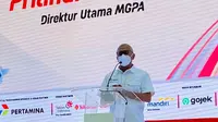 Dirut MGPA, Priandhi "Andi" Satria, menampung luberan wartawan Indonesia yang antusias meliput MotoGP Mandalika di Maret depan. (Bola.com/Darojatun)