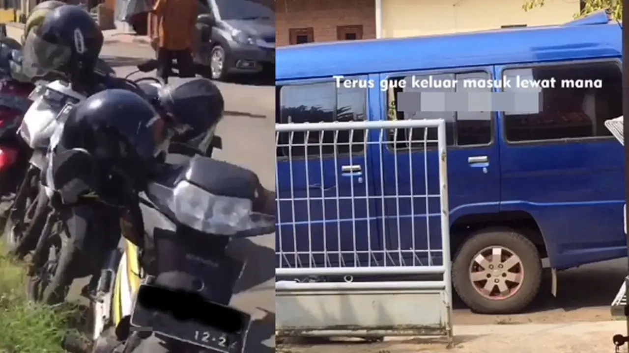 Mobil dan motor parkir sembarangan (TikTok/@opicii)