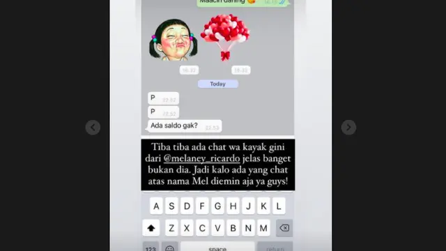 Nomor WhatsApp Melaney Ricardo Diretas, Rekan-Rekan Artis Hampir Jadi Korban Penipuan