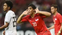 Ikhsan Fandi - Striker Singapura ini telah menorehkan tiga gol di sepanjang gelaran Piala AFF 2020. Namun sayang langkah Singapura harus terhenti usai disingkirikan Indonesia sehingga pundi gol sang pemain juga tak akan bertambah. (AFP/Roslan Rahman)