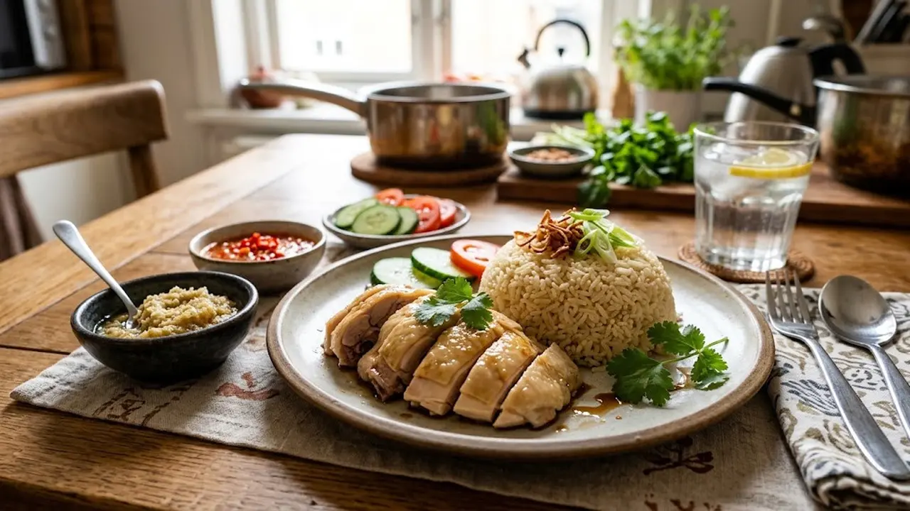 Resep Nasi Ayam Hainan Rumahan dengan Pelengkap Saus Jahe