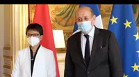 Menteri Luar Negeri Retno Marsudi telah bertemu dengan Menlu Prancis, Jean Yves Le Drian, tanggal 20 April 2022 di Paris. (Kemlu RI)
