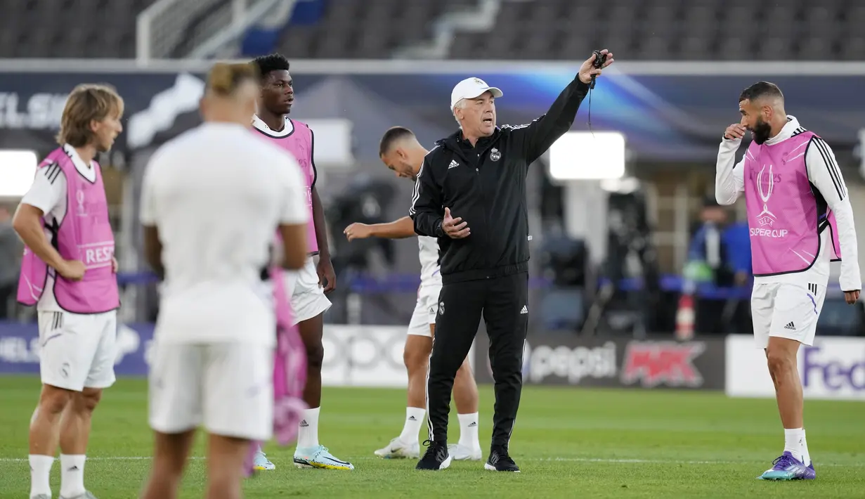 Bagi Los Blancos, menjuarai UEFA Super Cup sekaligus menyamai rekor lima gelar Barcelona dan AC Milan adalah cara terbaik untuk mengawali musim ini. (AP/Antonio Calanni)