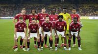 Starting XI pemain Manchester United dalam laga persahabatan melawan ASEAN All-Stars yang berlangsung di Stadion Bukit Jalil, Malaysia, pada hari Rabu (28/5/2025) malam waktu setempat. (AP Photo/Vincent Thian)