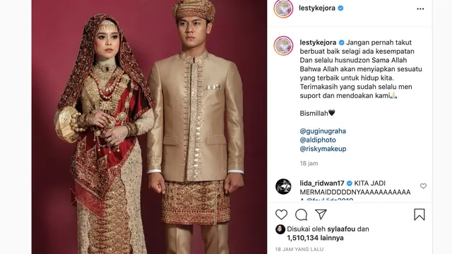 Rizky Billar dan Lesti Kejora. (Foto: Instagram @lestykejora)