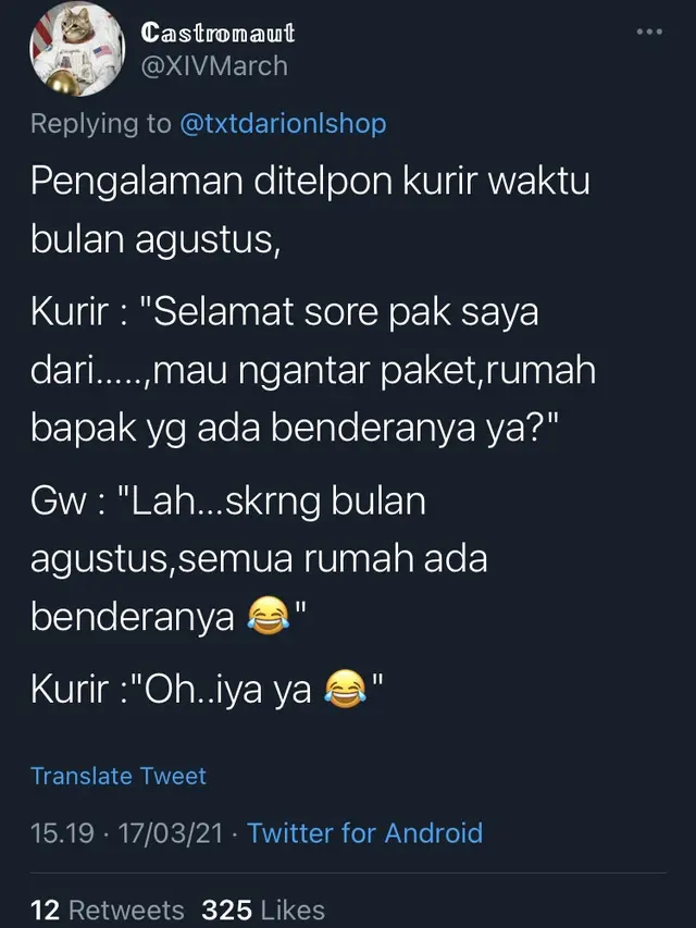 Chat Kocak Antara Kurir dan Pelanggan, Bikin Ketawa Ngakak. (Sumber: Twitter/txtdariolshop)