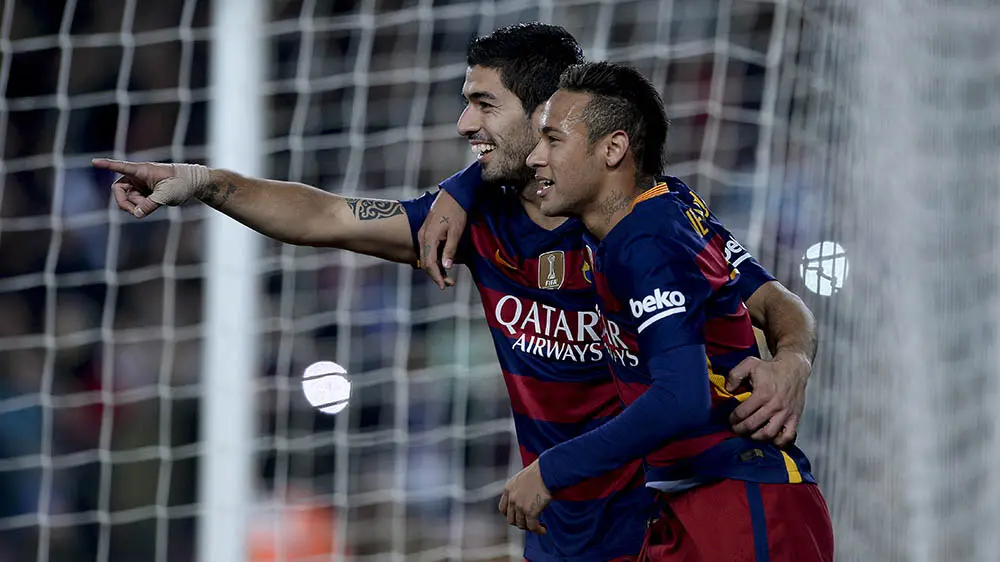 Luis Suarez dan Neymar. (AFP/Josep Lago)