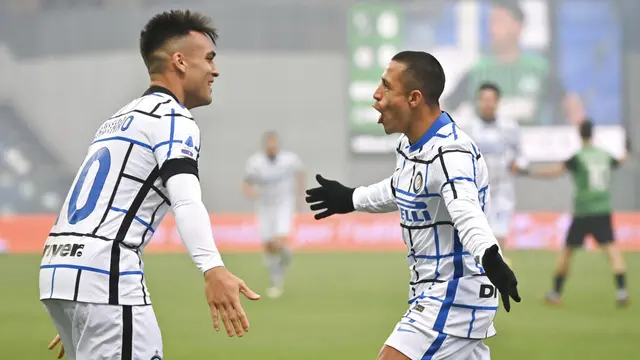 Foto Liga Italia: Kebahagiaan Pemain Inter Milan usai Menang Telak atas Sassuolo
