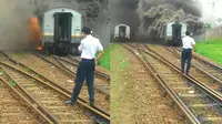 Gerbong Kereta Penumpang Hangus Terbakar di Depo Bandung