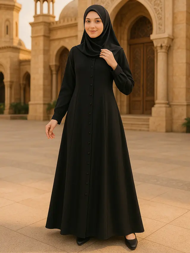 Model Gamis Syari A-Line Hitam Mewah