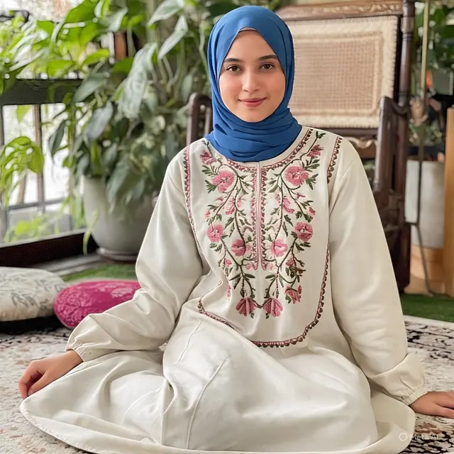 Gamis Katun Hokaido motif bordir (Foto: AI)
