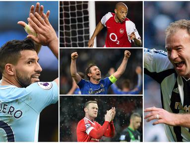 Premier League adalah salah satu liga paling panas di dunia. liga tertinggi Inggris itu telah melahirkan banyak pemain top dan sederet pencetak gol handal. Berikut daftar pemain paling subur di era Premier League. (Foto Kolase AFP)