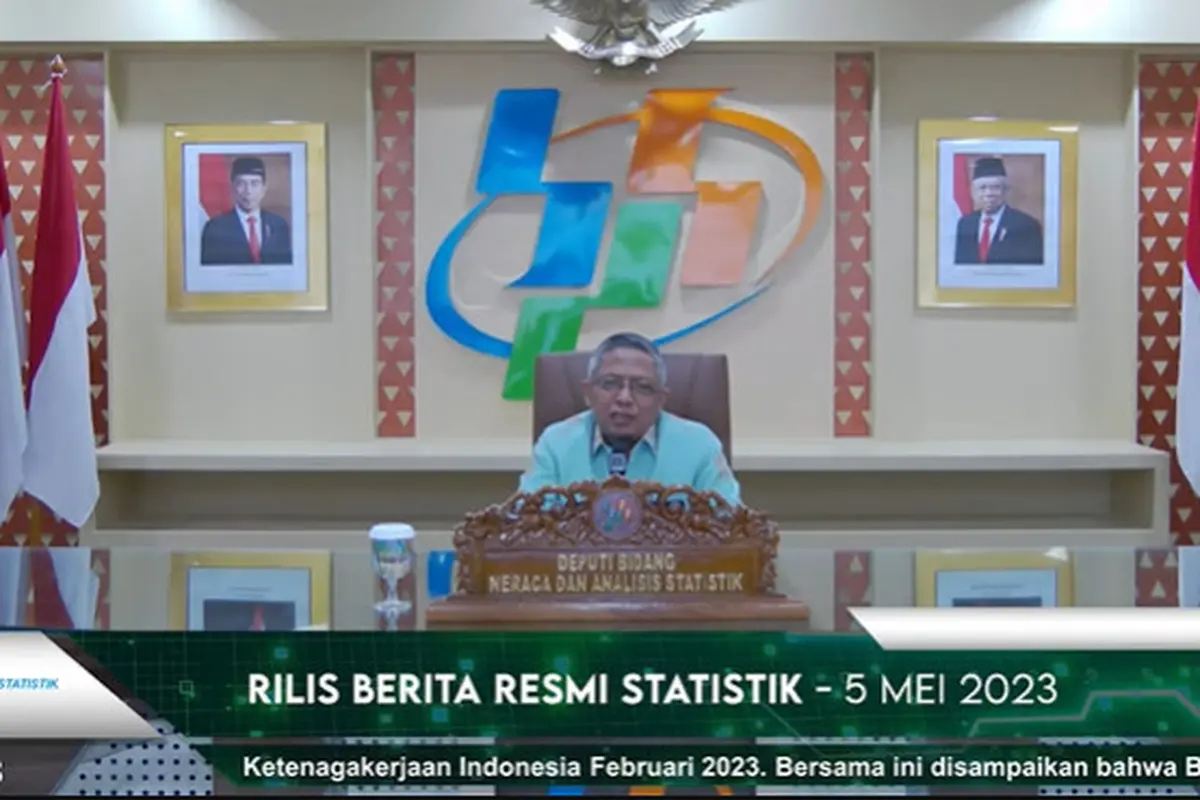 Deputi Bidang Neraca dan Analisis Statistik Moh Edy Mahmud dalam konferensi pers, Jumat (5/5/2023). Moh Edy Mahmud menyatakan bahwa pertumbuhan ekonomi Indonesia kuartal I-2023  terhadap triwulan I-2022 tumbuh 5,03 persen (y-on-y).