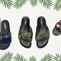 Slide sandals masih jadi trend di dunia fashion. (Image: pullandbear.com, topshop.com, zara.com. DI: Muhammad Iqbal Nurfajri)