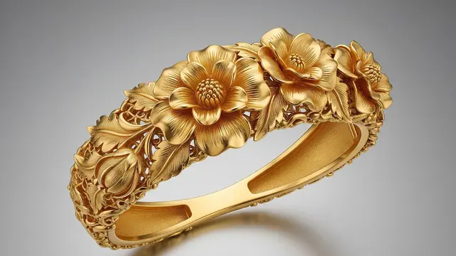 Gelang Emas Floral dengan Desain Tiga Dimensi