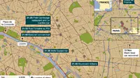 Berikut adalah tempat-tempat yang mendapatkan serangan teror di Paris pada akhir pekan lalu.