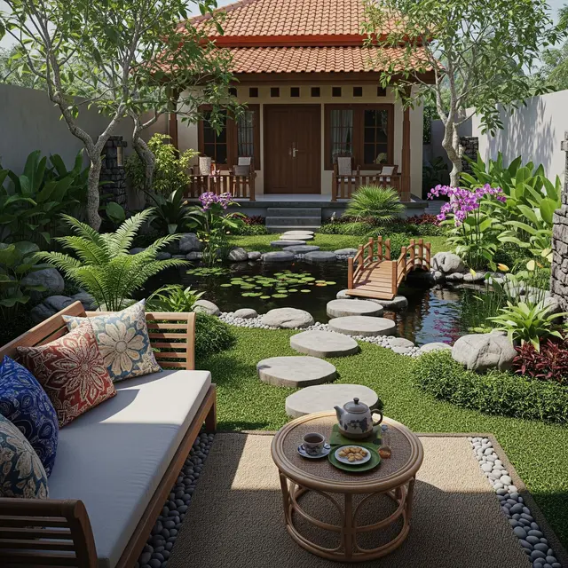Desain Belakang Rumah Minimalis yang Cocok untuk Kolam Ikan Kecil dan Sudut Santai Keluarga