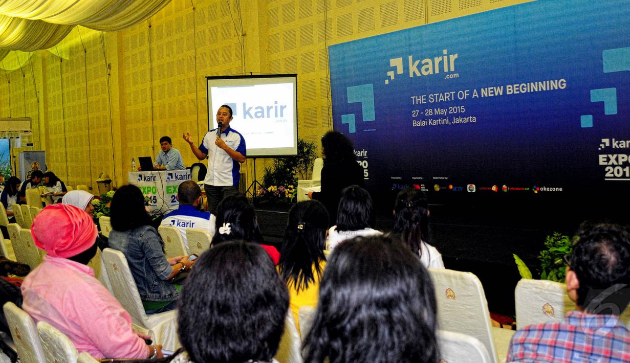 Suasana pembukaan karir.com Expo 2015 di Balai Kartini, Jakarta, Rabu (27/5/2015). Dino Martin, CEO Karir.com tampak hadir dalam pembukaan karir.com Expo 2015. (Liputan6.com/Yoppy Renato)