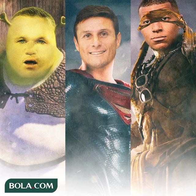 Pesepak Bola Mirip Kartun - Javier Zanetti - Superman, Kylian Mbappe - Michelangelo (Turtle), Wayne Rooney - Shrek