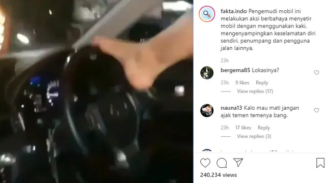 Seperti dilansir akun Instagram @fakta.indo, terlihat rekaman video memperlihatkan seorang pengendara menyetir mobil dengan menggunakan kaki.