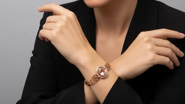 Gelang Emas Rose Gold dengan Batu Morganite