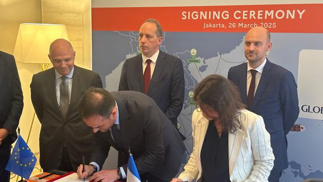 Penandatanganan proyek "Global Ports Safety" di Kediaman Dubes Prancis, Jakarta, Rabu (26/3/2025). (Liputan6.com/Benedikta Miranti)