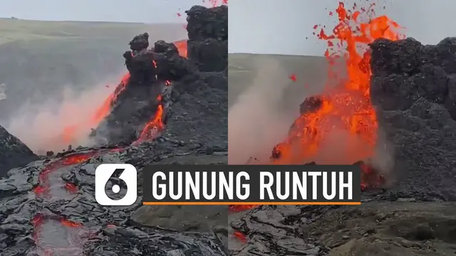 Terekam kamera netizen detik-detik gunung berapi runtuh di Islandia.