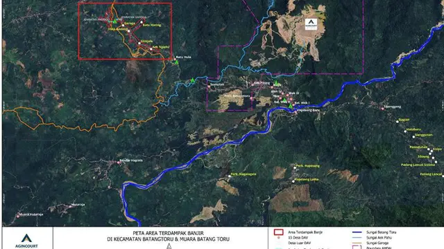 Peta situasi bencana banjir bandang dan longsor di Kecamatan Batang Toru, Tapanuli Selatan. (Dok PTAR)