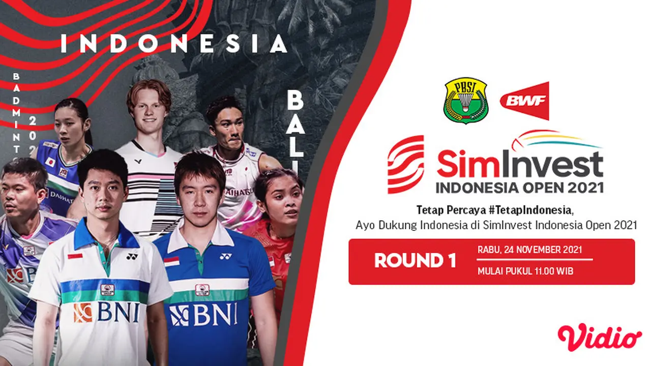 Link Live Streaming Babak 32 Besar Indonesia Open 2021 Hari Ini di Vidio