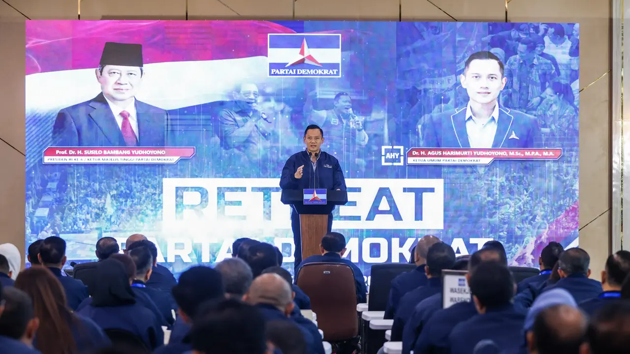Ketua Umum Partai Demokrat, Agus Harimurti Yudhoyono (AHY), saat memberikan sambutan dalam kegiatan retret Partai Demokrat yang digelar di Pacitan,  Jumat-Minggu, 4-6 Juli 2025. (Foto: DPP Partai Demokrat)