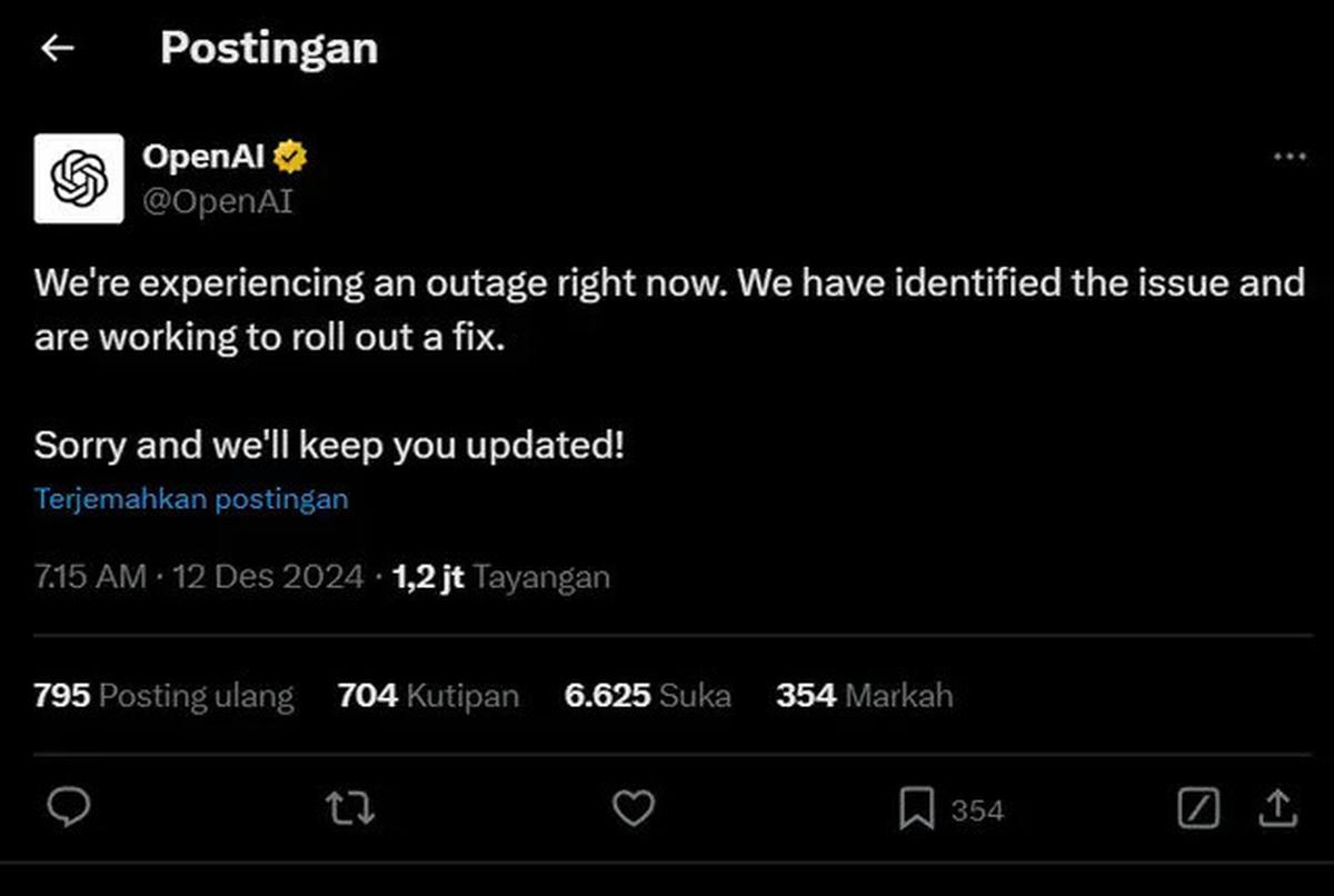 Chat GPT Error Tak Bisa Dibuka di Seluruh Dunia, Ada Apa?