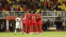 Para pemain Timnas Indonesia U-20 merayakan gol yang dicetak rekannya ke gawang Timor Leste dalam laga pertama Grup F Kualifikasi Piala Asia U-20 2023 di Stadion Gelora Bung Tomo, Surabaya (14/9/2022). Anak asuh Shin Tae-yong menang 4-0 atas Timor Leste. (FOTO: Dok. PSSI)