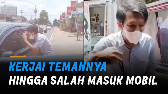 Perekam video yang juga teman-temannya hanya bisa tertawa melihat ekspresinya pria tersebut.