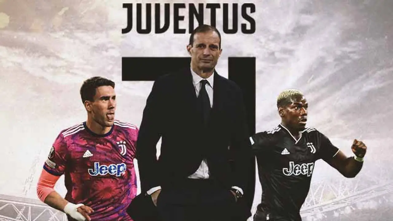 Juventus -  Massimiliano Allegri Diapit Dusan Vlahovic dan Paul Pogba